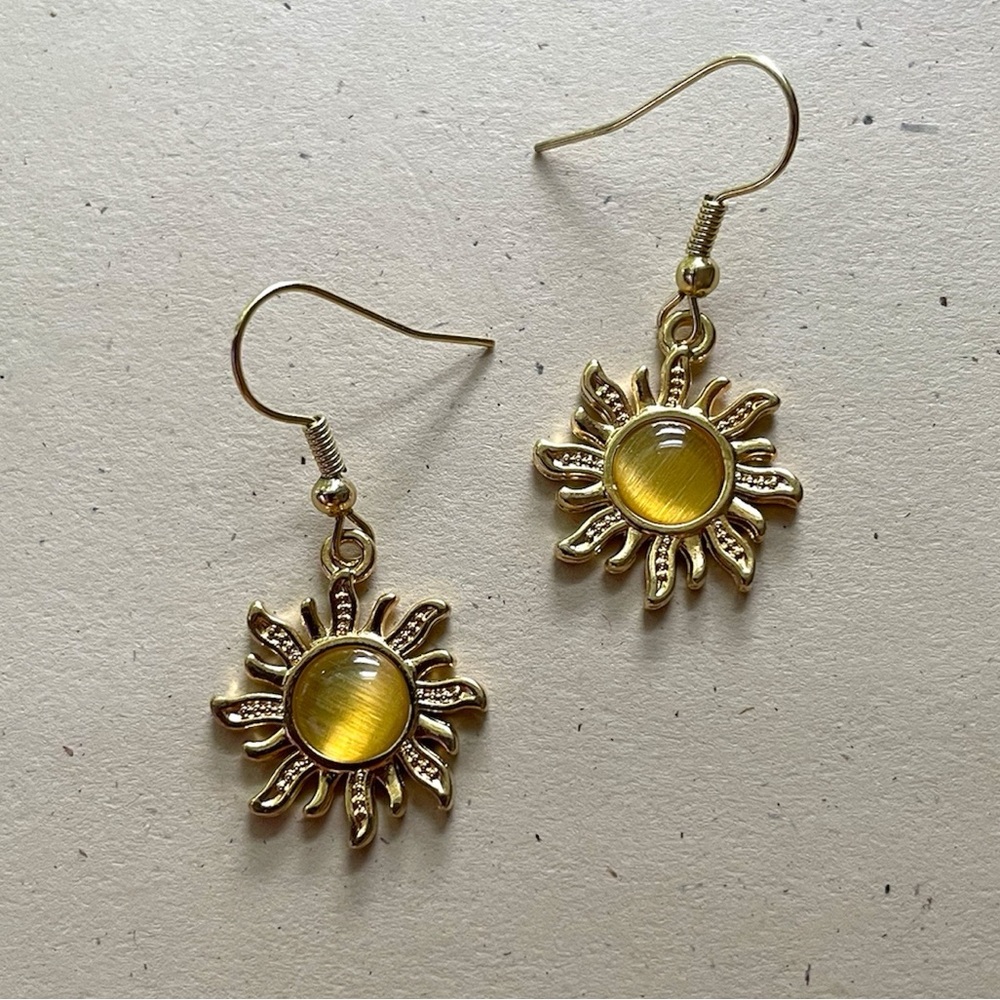 Gold Yellow Sun Gemstone Earrings